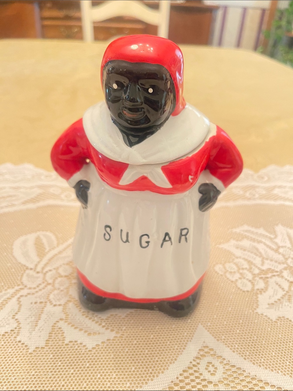 Vintage Black Mammy Ceramic Canister Set - Red & White - Picture 4 of 9